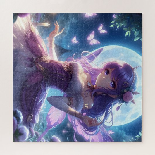Anime Girl Violet Butterfly Wing Moon Fairy Legpuzzel (Horizontaal)