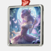 Anime Girl Violet Butterfly Wing Moon Fairy Metalen Ornament (Links)