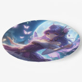Anime Girl Violet Butterfly Wing Moon Fairy Papieren Bordje (Gekanteld)