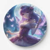 Anime Girl Violet Butterfly Wing Moon Fairy Papieren Bordje (Voorkant)