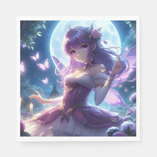 Anime Girl Violet Butterfly Wing Moon Fairy Servet (Voorkant)