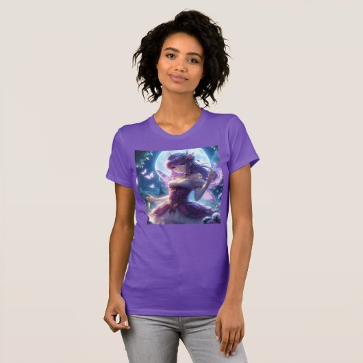 Anime Girl Violet Butterfly Wing Moon Fairy T-shirt (Voorkant volledig)