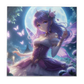 Anime Girl Violet Butterfly Wing Moon Fairy Tegeltje (Voorkant)