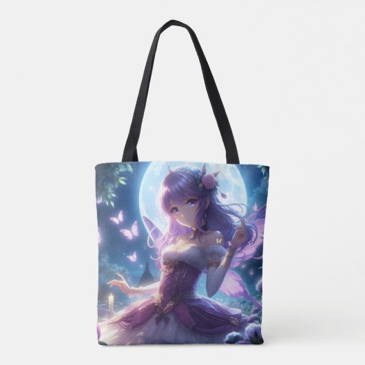 Anime Girl Violet Butterfly Wing Moon Fairy Tote Bag (Achterkant)