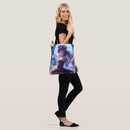 Anime Girl Violet Butterfly Wing Moon Fairy Tote Bag (Op model)