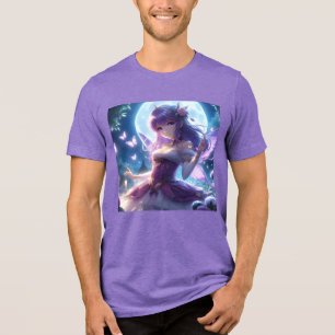 Anime Girl Violet Butterfly Wing Moon Fairy Tri-Blend Shirt