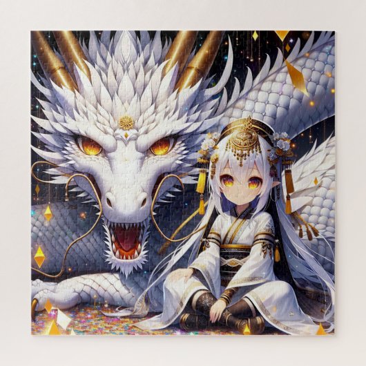 Anime Girl Warrior en Dragon Ai Art Legpuzzel (Verticaal)