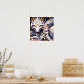 Anime Girl Warrior en Dragon Ai Art Poster (Keuken)