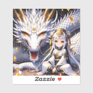 Anime Girl Warrior en Dragon Ai Art Sticker
