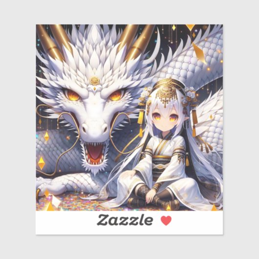 Anime Girl Warrior en Dragon Ai Art Sticker (Vel)