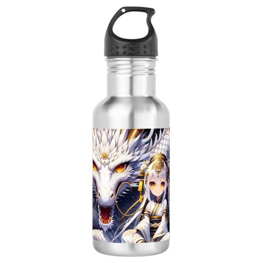 Anime Girl Warrior en Dragon Ai Art Waterfles (Voorkant)