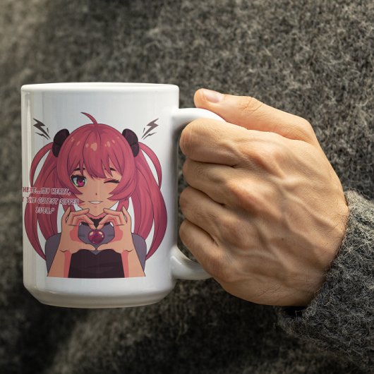 Anime Girl Winking & Finger Heart Koffiemok