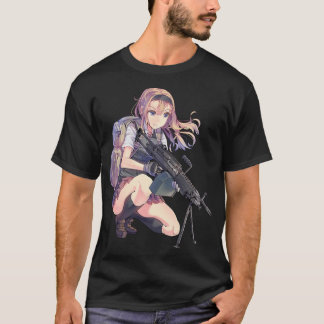 Anime girl with gun t-shirt