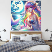Anime Girl Zingende Maanlicht Pixie Regenboog Zeem Canvas Afdruk (Insitu (Slaapkamer))