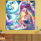 Anime Girl Zingende Maanlicht Pixie Regenboog Zeem Canvas Afdruk (Insitu (Woonkamer))