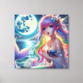Anime Girl Zingende Maanlicht Pixie Regenboog Zeem Canvas Afdruk (Voorkant)