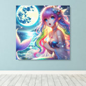 Anime Girl Zingende Maanlicht Pixie Regenboog Zeem Canvas Afdruk (Insitu (Houten vloer))