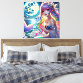 Anime Girl Zingende Maanlicht Pixie Regenboog Zeem Canvas Afdruk (Insitu (Slaapkamer))