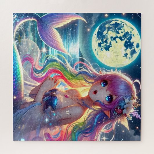 Anime Girl Zingende Maanlicht Pixie Regenboog Zeem Legpuzzel (Horizontaal)