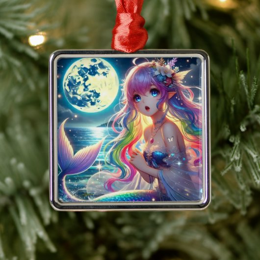Anime Girl Zingende Maanlicht Pixie Regenboog Zeem Metalen Ornament (Boom)
