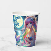 Anime Girl Zingende Maanlicht Pixie Regenboog Zeem Papieren Bekers (Achterkant)