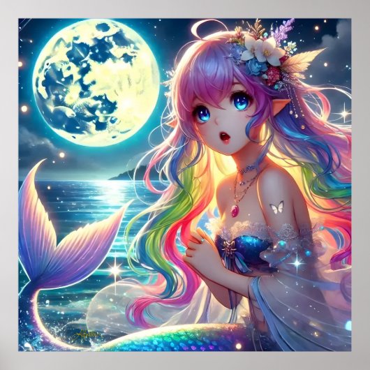 Anime Girl Zingende Maanlicht Pixie Regenboog Zeem Poster (Voorkant)