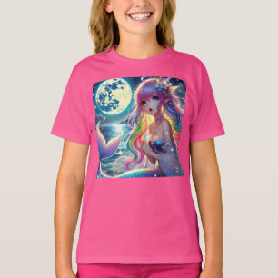 Anime Girl Zingende Maanlicht Pixie Regenboog Zeem T-shirt