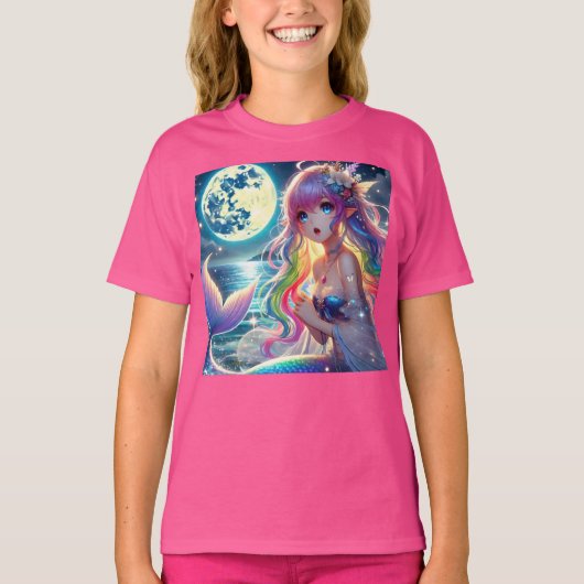 Anime Girl Zingende Maanlicht Pixie Regenboog Zeem T-shirt (Voorkant)