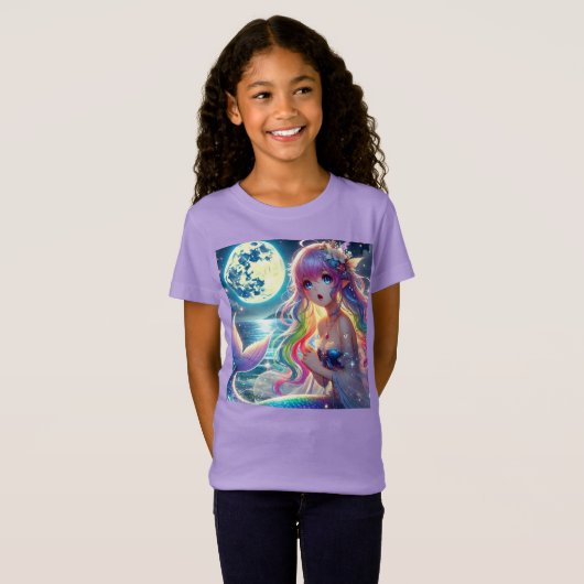 Anime Girl Zingende Maanlicht Pixie Regenboog Zeem T-shirt (Voorkant volledig)
