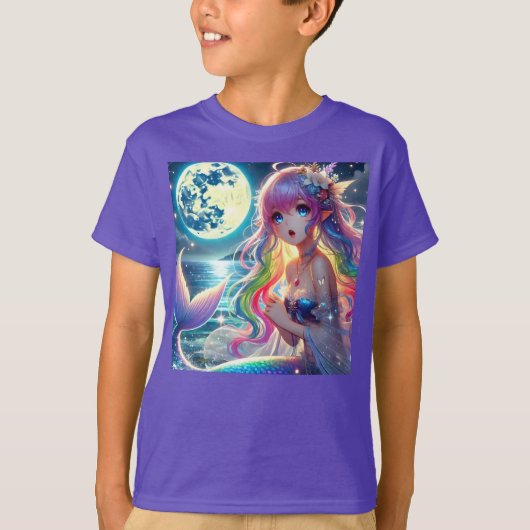 Anime Girl Zingende Maanlicht Pixie Regenboog Zeem T-shirt (Voorkant)
