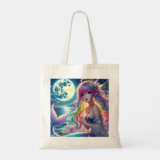 Anime Girl Zingende Maanlicht Pixie Regenboog Zeem Tote Bag (Achterkant)