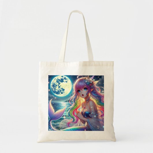 Anime Girl Zingende Maanlicht Pixie Regenboog Zeem Tote Bag (Voorkant)