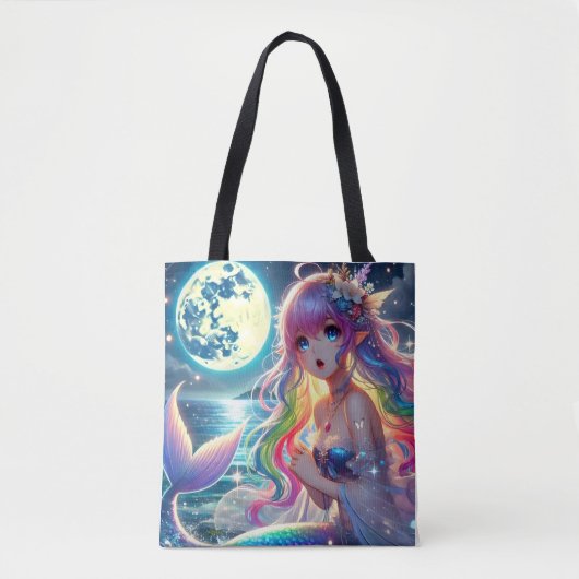 Anime Girl Zingende Maanlicht Pixie Regenboog Zeem Tote Bag (Voorkant)