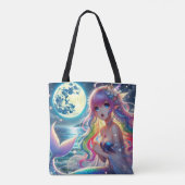 Anime Girl Zingende Maanlicht Pixie Regenboog Zeem Tote Bag (Achterkant)