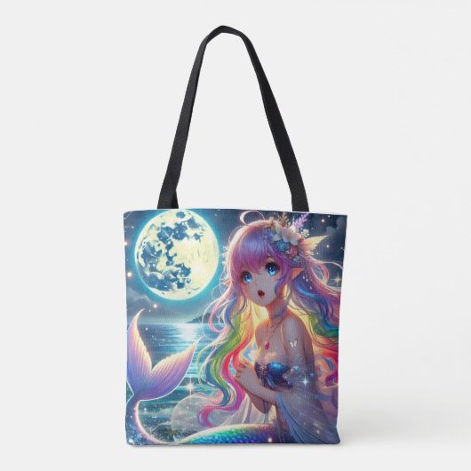 Anime Girl Zingende Maanlicht Pixie Regenboog Zeem Tote Bag (Achterkant)