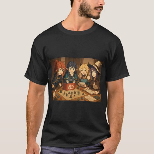 Anime Girls spelen D&D T-shirt (Voorkant)