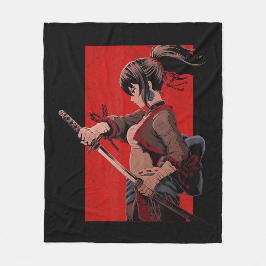 Anime Girls Tiener Samurai Waifu Japans Otaku Kaw Fleece Deken (Voorkant)