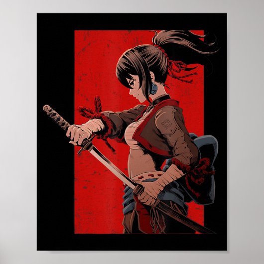 Anime Girls Tiener Samurai Waifu Japans Otaku Kaw Poster (Voorkant)