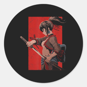 Anime Girls Tiener Samurai Waifu Japans Otaku Kaw Ronde Sticker