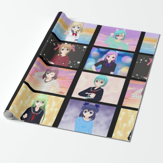 Anime Girls Wrapping Paper Cadeaupapier (Uitgerold)