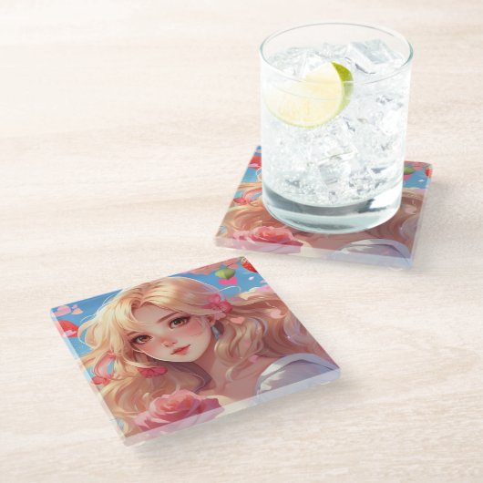 Anime glazen onderzetter (Schuin)