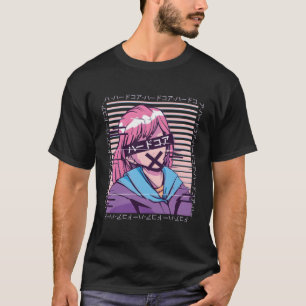 Anime Glitch Japanse letters L Anime Girl Graphic T-shirt