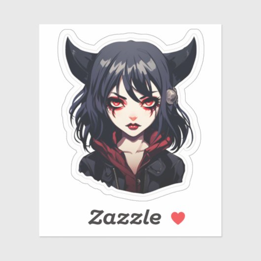 Anime Gothic Girl in het zwart Sticker (Vel)