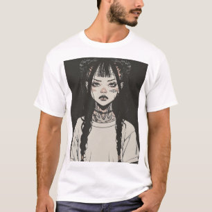 Anime Gothic Meisje met Tattoos op zoek naar geïrr T-shirt