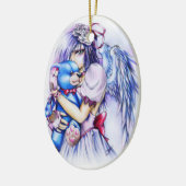 Anime Gothic Pink Angel Girl met Teddy Keramisch Ornament (Links)