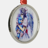 Anime Gothic Pink Angel Girl met Teddy Metalen Ornament (Rechts)