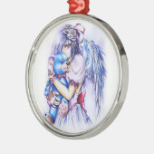 Anime Gothic Pink Angel Girl met Teddy Metalen Ornament (Links)