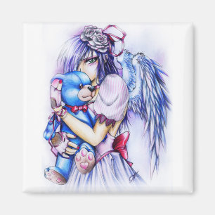 Anime gothic roze engel meisje met teddy magneet
