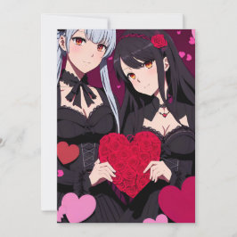 Anime Gothic Valentine's Red Hearts Feestdagenkaart