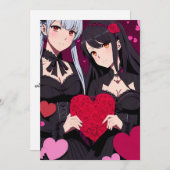 Anime Gothic Valentine's Red Hearts Feestdagenkaart (Voorkant / Achterkant)
